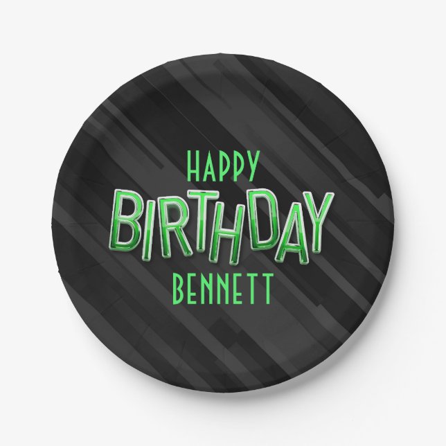 Assiettes En Carton Anniversaire vert adulte moderne (Devant)