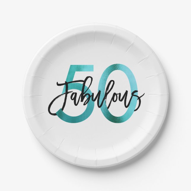 Assiettes En Carton Anniversaire vert turquoise élégant moderne (Devant)