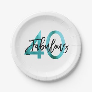 Assiettes En Carton Anniversaire vert turquoise élégant moderne