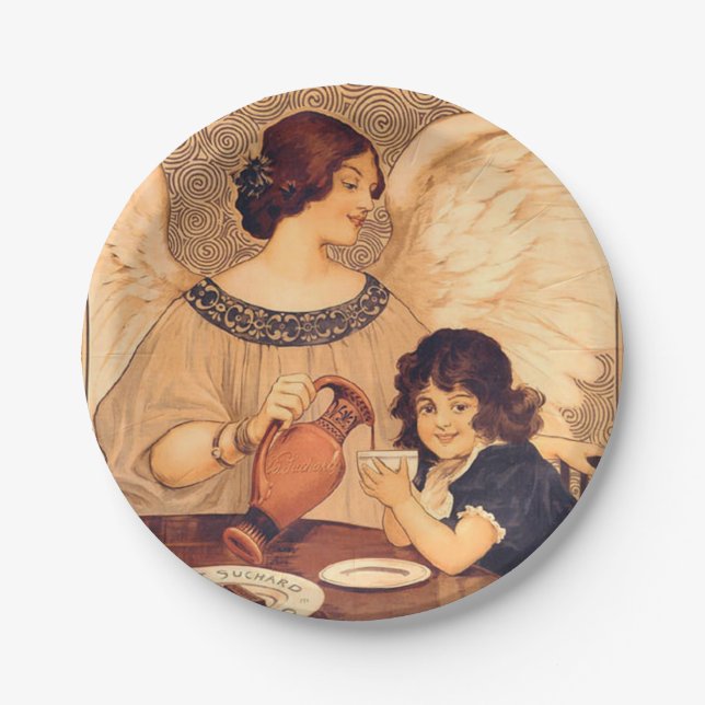 Assiettes En Carton Antique française au chocolat (Devant)