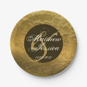 Assiettes En Carton Antique Golden Faux Metal Nom personnalisé Date