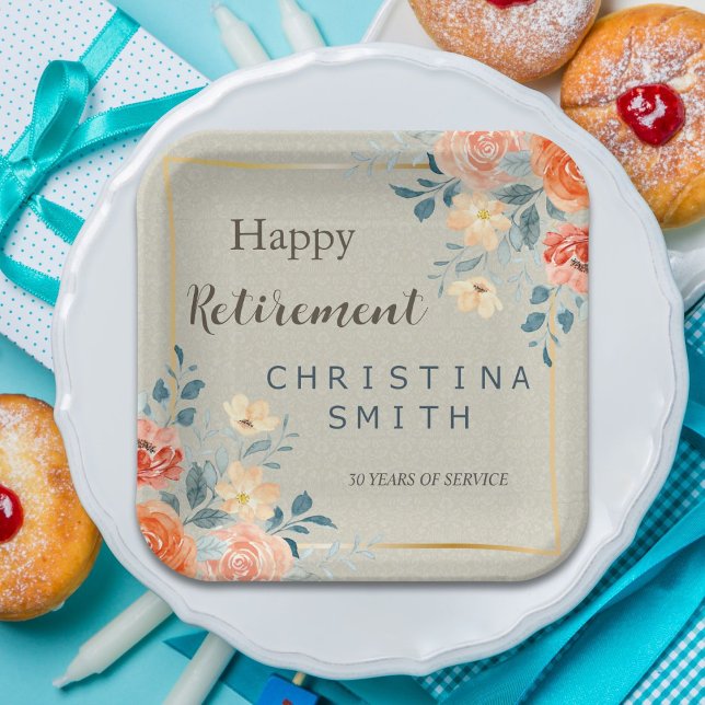 Assiettes En Carton Antique Rustique Floral Aquarelle Parti de retrait (Rustic Antique Floral Watercolor Retirement Party Paper Plates)