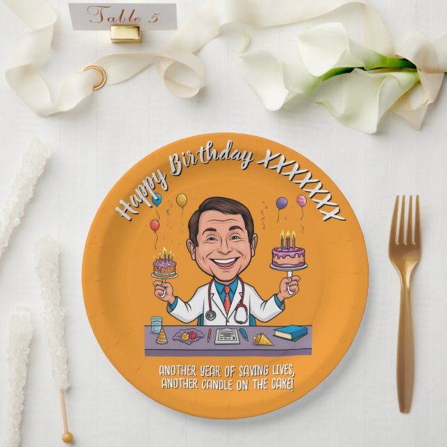 ASSIETTES EN CARTON ANTISTRESS DOCTORS BIRTHDAY PARTY ORANGE (Mariage)