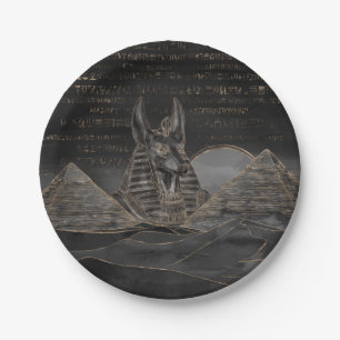 Assiettes En Carton Anubis sur le paysage égyptien de pyramides