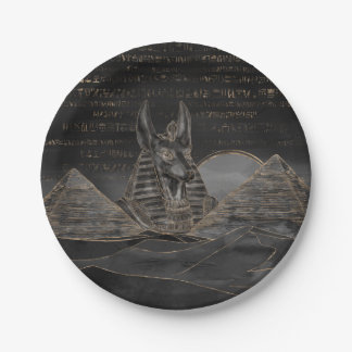 Assiettes En Carton Anubis sur le paysage égyptien de pyramides