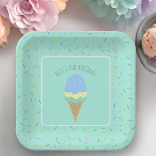 Assiettes En Carton Any Age deux cône de crème glacée bleu sucré 2e an