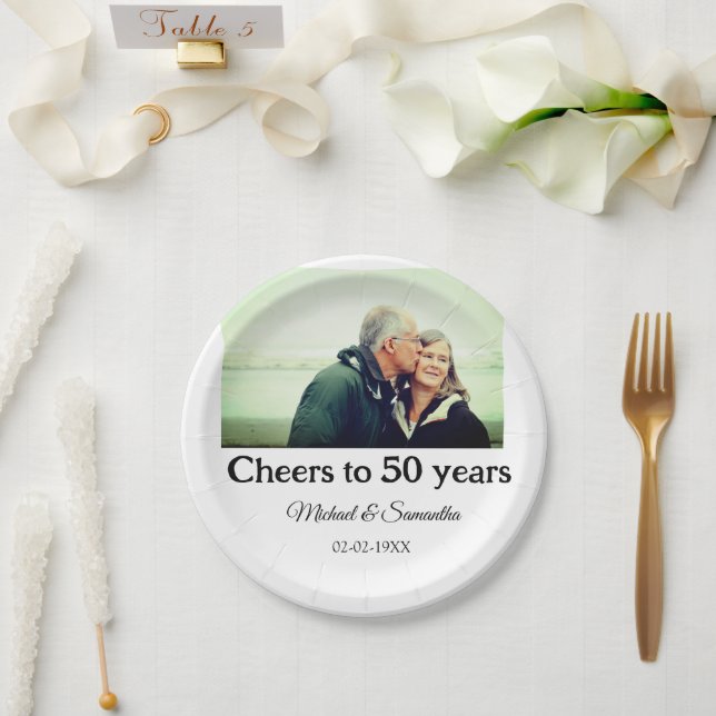 Assiettes En Carton applaudissements à 50 ans anniversaire ajouter nom (Mariage)