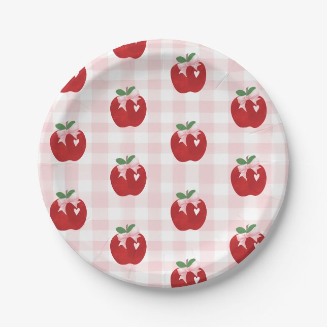 Assiettes En Carton Apple Pink Bow preppy Coquette 1er anniversaire (Devant)