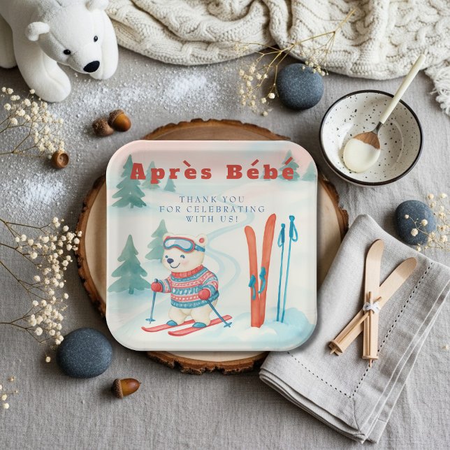 Assiettes En Carton Après Bébé ski Polar Bear (Après Bébé ski Polar Bear Paper Plates)