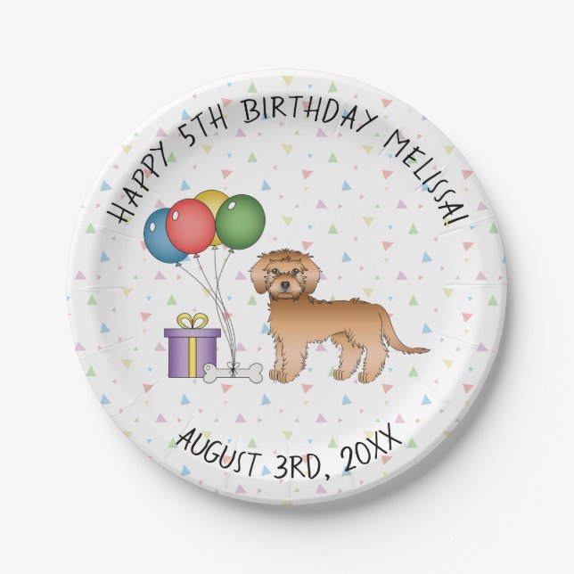 Assiettes En Carton Apricot Mini Goldendoodle Cartoon Chien - Annivers (Devant)