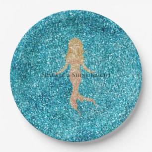 Assiettes En Carton Aqua Glitz Parties scintillant Éclairer Mermaid