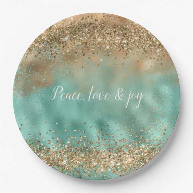 Assiettes En Carton Aqua Gold Parties scintillant Confetti       (Devant)