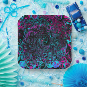 Assiettes En Carton Aqua Magenta et Abstrait noir