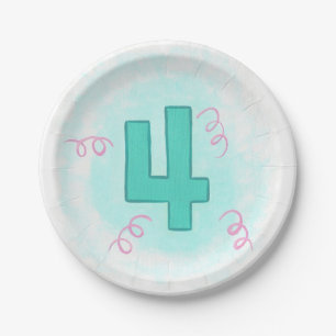 Assiettes En Carton Aqua Number Four Rose Swils Plaques d'anniversaire