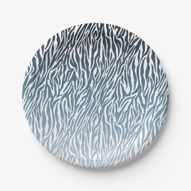 Assiettes En Carton Aqua Zebra Print Ombre (Devant)