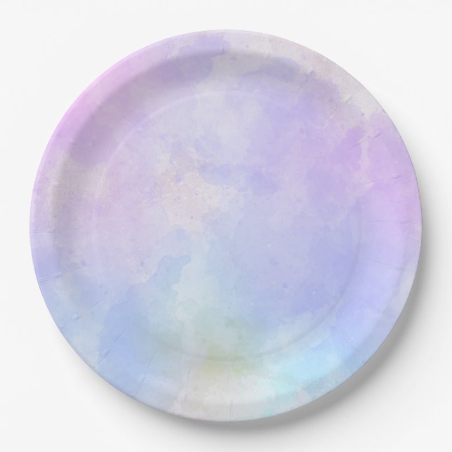 Assiettes En Carton Aquarelle Abstraite bleu violet élégant (Devant)