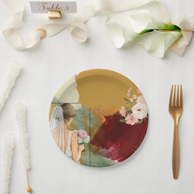 Assiettes En Carton aquarelle abstraite nuptiale invitation (Mariage)