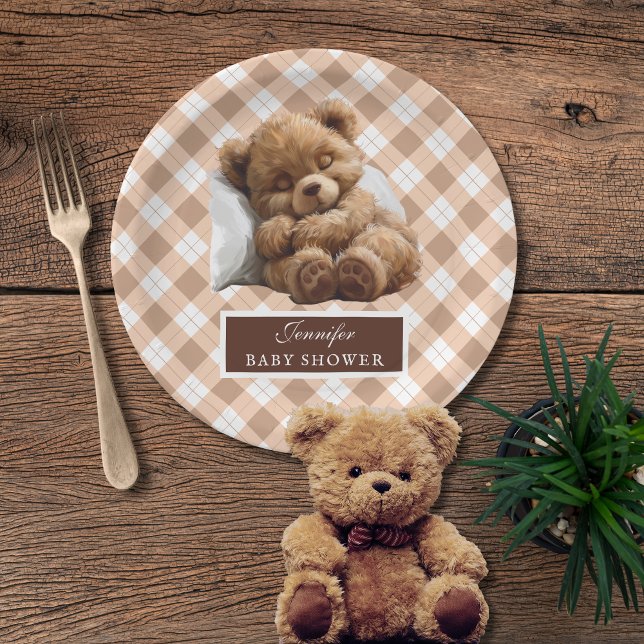 Assiettes En Carton Aquarelle Adorable Baby shower Ours Teddy (Créateur téléchargé)