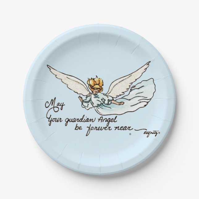 Assiettes En Carton Aquarelle Angel Gardien gracieusement près (Devant)