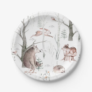 Assiettes En Carton Aquarelle Animaux forestiers