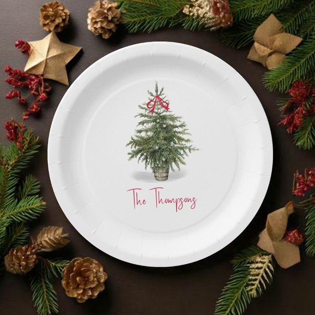Assiettes En Carton Aquarelle Arbre de Noël Personnalisé (Christmas tree watercolor custom paper plate)