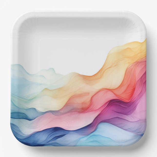 Assiettes En Carton Aquarelle arc-en-ciel (Recto)