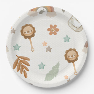 Assiettes En Carton Aquarelle arc-en-ciel Boho Sexe Baby shower neutre