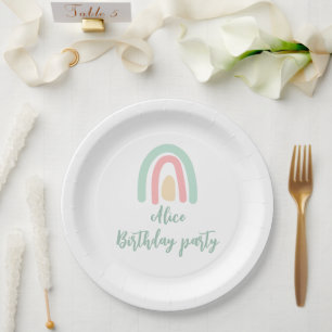 Assiettes En Carton Aquarelle arc-en-ciel minet jaune Anniversaire