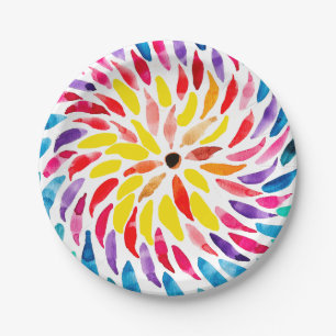 Assiettes En Carton Aquarelle arc-en-ciel spirale abstraite