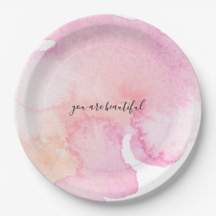 Assiettes En Carton Aquarelle assez rose de pêche