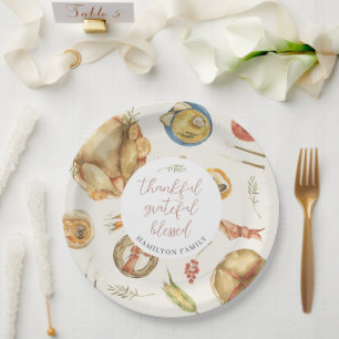 Assiettes En Carton Aquarelle Automne Chute Turquie Thanksgiving Dîner