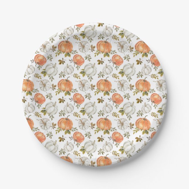 Assiettes En Carton Aquarelle Automne Citrouilles rustiques (Devant)