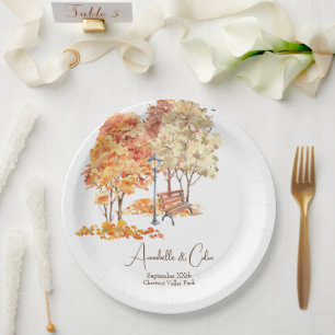 Assiettes En Carton Aquarelle Automne dans le Mariage du parc
