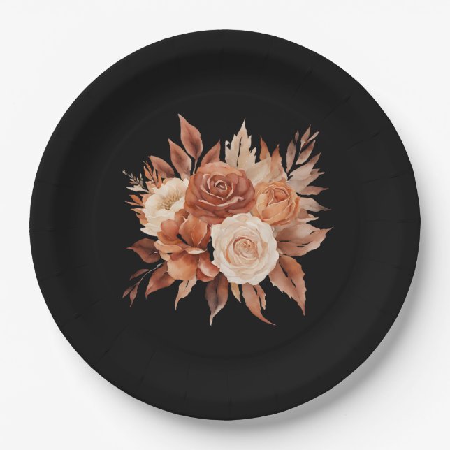 Assiettes En Carton Aquarelle Automne Élégance Mariage (Devant)