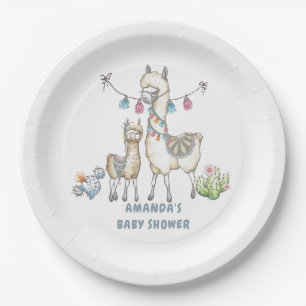 Assiettes En Carton Aquarelle Baby shower à thème Llama