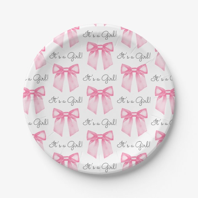 Assiettes En Carton Aquarelle Baby shower de cabot rose (Devant)
