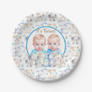Assiettes En Carton Aquarelle Baby shower du garçon Twin Animaux