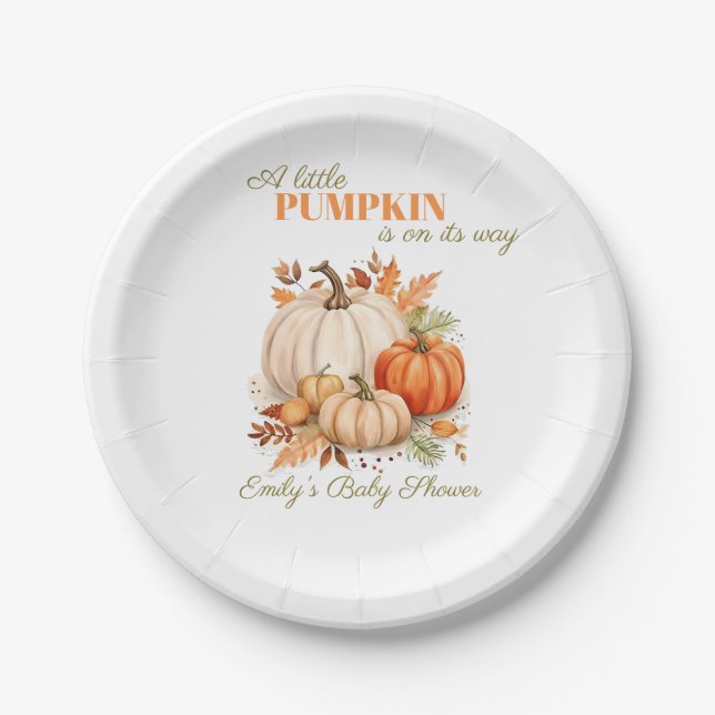 Assiettes En Carton Aquarelle Baby shower orange petit Citrouille (Devant)