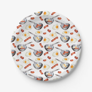 Assiettes En Carton Aquarelle Bacon & Oeufs Petit déjeuner Motif alime