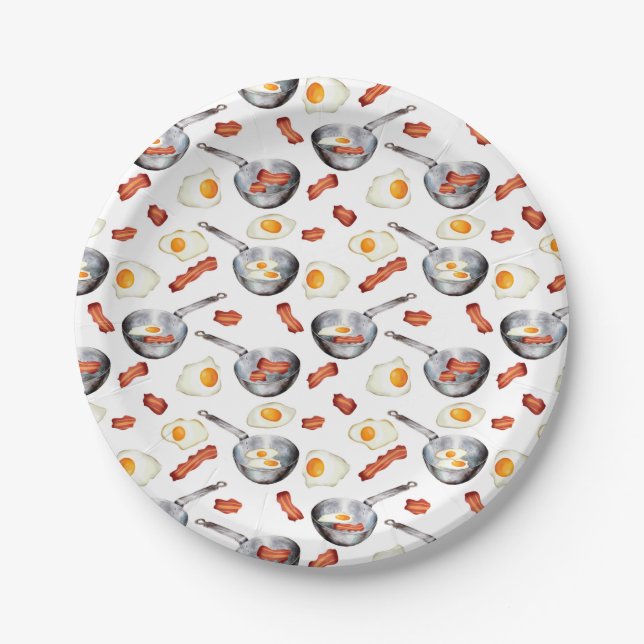 Assiettes En Carton Aquarelle Bacon & Oeufs Petit déjeuner Motif alime (Devant)
