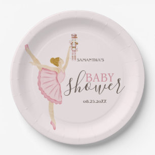 Assiettes En Carton Aquarelle Ballerina Nutcracker Baby shower rose
