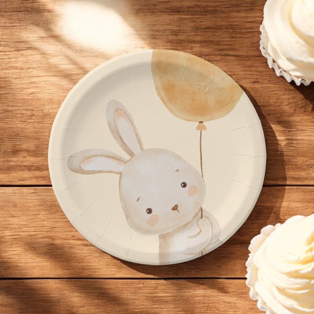 Assiettes En Carton Aquarelle Balloon Bunny Baby shower Plaques de pap (Créateur téléchargé)