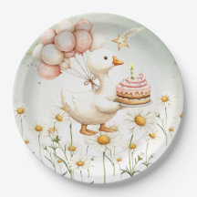 Aquarelle Bébé Oie blanche fête d'anniversaire