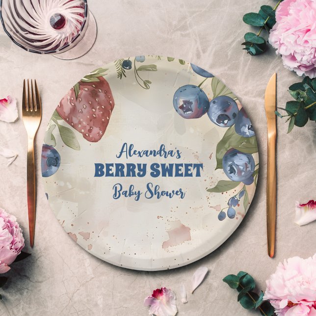 Assiettes En Carton Aquarelle Berry Baby shower doux (Créateur téléchargé)