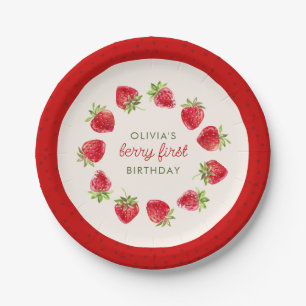 Assiettes En Carton Aquarelle Berry fraise Premier 1er anniversaire