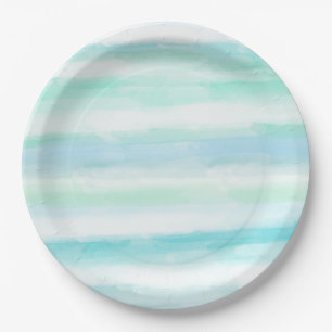 Assiettes En Carton Aquarelle blanche bleu marine