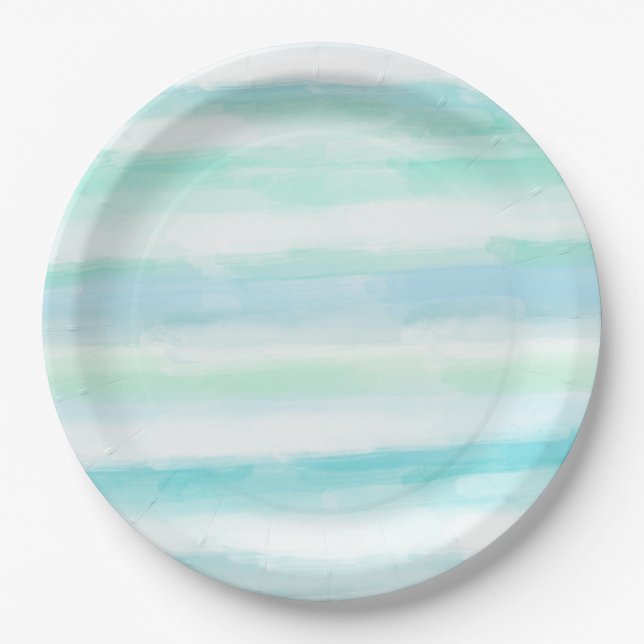 Assiettes En Carton Aquarelle blanche bleu marine (Devant)