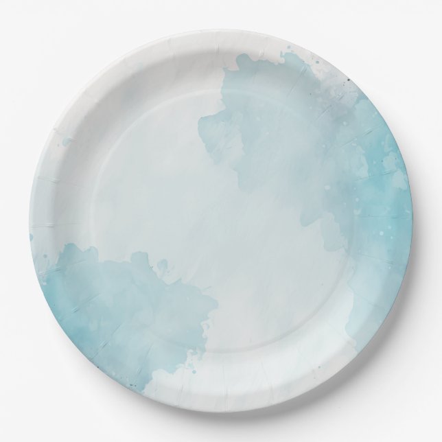 Assiettes En Carton Aquarelle Bleu (Devant)