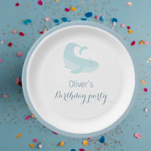 Assiettes En Carton Aquarelle Bleu BaleineOcéan Poisson fête d'anniver