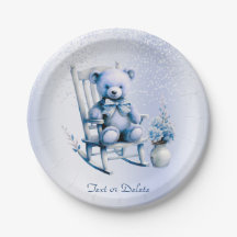 Aquarelle Bleu Bébé Plaque Papier Ours